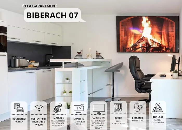 Relax-Apartment Biberach - Relax Massagesessel - Smart-Tv 85 Zoll - Voll Ausgestattete Kueche - High-Speed Internet - Arbeitsplatz Mit Curved Monitor